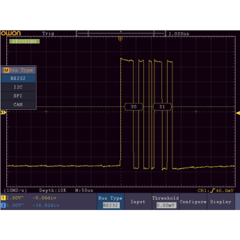 Программа для декодирования протоколов RS-232, I2C, SPI OWON Bus Decoding Kit RSI